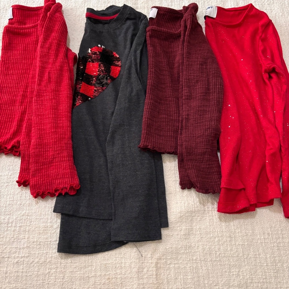 Girls Long Sleeve Shirt Lot Old Navy Cat & Jack Size 6-8 Red Grey Hearts 4pc